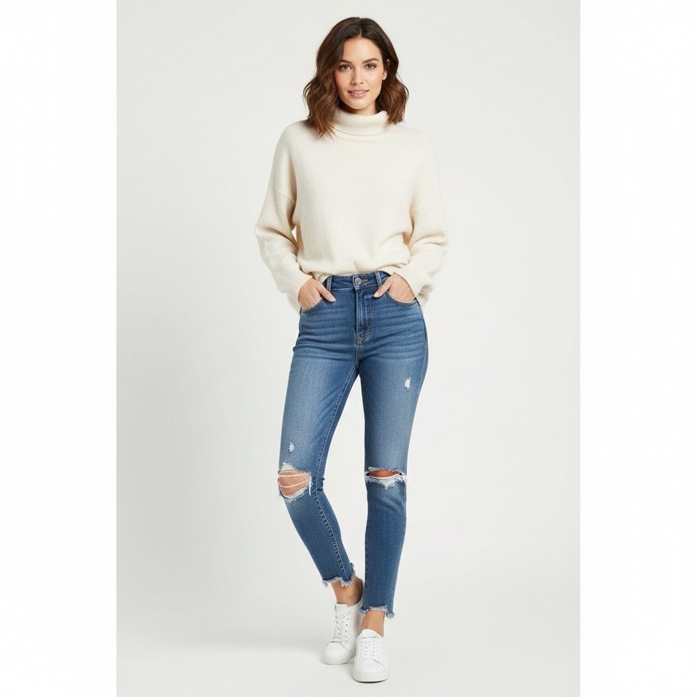 Good American Good Waist Skinny Jeans 2/26 Distressed High Rise Blue‎ Denim 075T